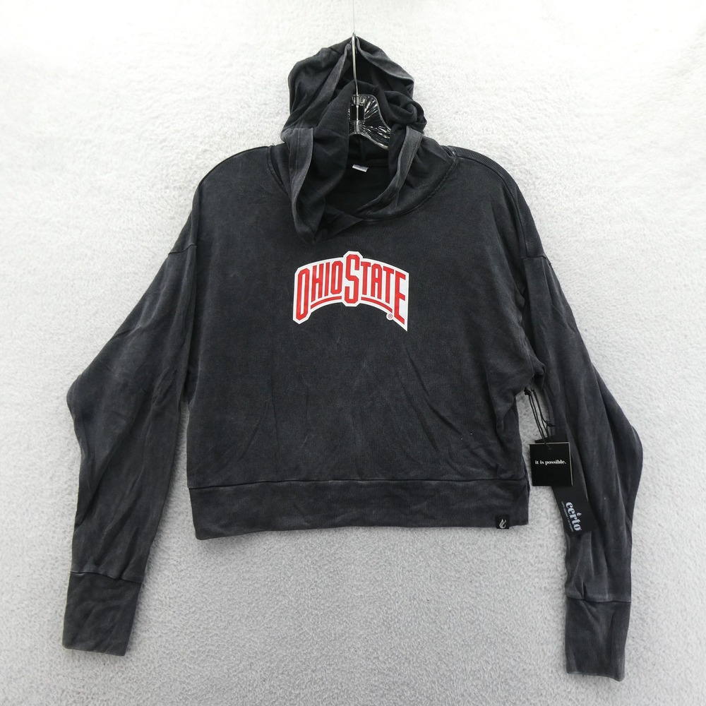 Certo Hoodie Women Small Ohio State Buckeyes Black Cropped Ribbed‎ Tencel Blend